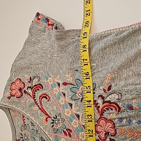 Johnny Was Tua Knit Drape Top Shirt Blouse Short Sleeve V-neck Pullover Floral S - Picture 14 of 16